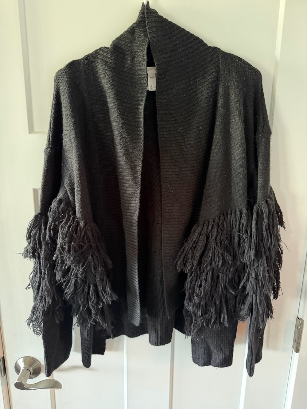 Leith Black Fringe Sleeve Open-Front Cardigan